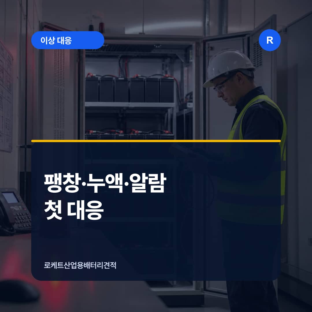 UPS 배터리 이상 상태를 안전 거리에서 확인하는 점검 장면