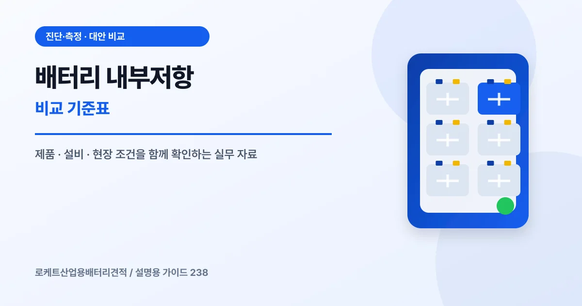 배터리 내부저항 비교 기준표에서 확인할 제품, 설비, 점검 항목을 정리한 설명용 대표 이미지