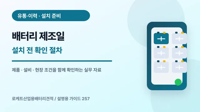 배터리 제조일 설치 전 확인 절차에서 확인할 제품, 설비, 점검 항목을 정리한 설명용 대표 이미지